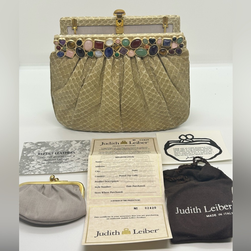 Judith Leiber Vintage Snakeskin Multi Color Gemstone Bag RARE NEW CONDITION - Picture 2 of 15